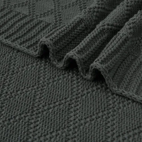Vista 3 de Manta Grande de Punto de Algodón Gris Carbón para Sofá de Sala Cama - Decorativa para el Hogar Suave Acogedora Tejido de Suéter de Cable Otoñal