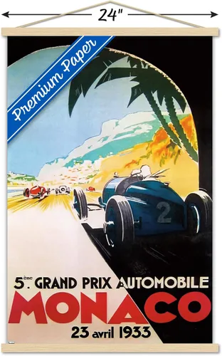 Vista 3 de Trends International Grandprix Automobile Monaco 1933 - Póster de pared, 22.37 x 34.00 pulgadas, paquete de impresión premium y colgador de madera