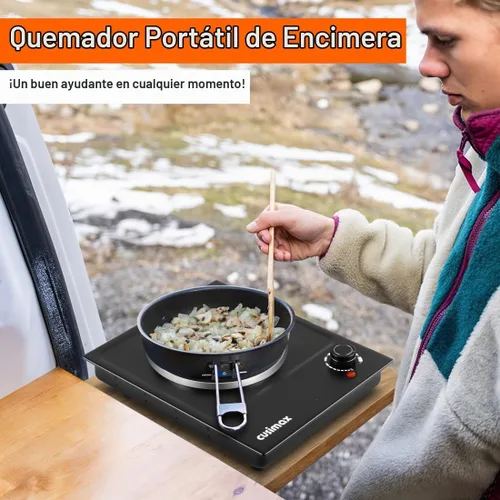 Vista 8 de CUSIMAX Placa eléctrica de un solo quemador, 1500W, acero inoxidable, negro