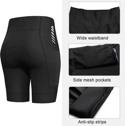 Vista 3 de Lo.gas Pantalones cortos de ciclismo para mujer, con relleno, almohadilla de gel 3D, pantalones cortos de ciclismo de cintura alta ergonómicos