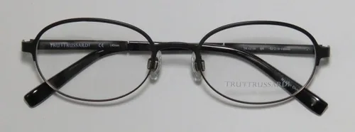 Vista 2 de Trussardi 12730 MensWomens Oval Full-Rim Shape Flexible Hinges Faux Leather Inserts Classy EyeglassesEyeglass Frame