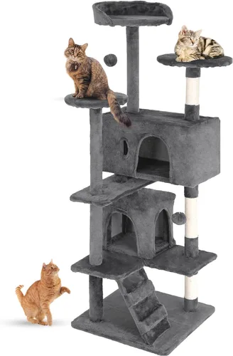 Vista 11 de FDW Torre de árbol para gatos de 54 pulgadas Ceniciento Centro de Ashy