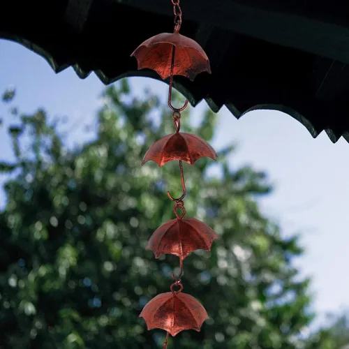 Vista 4 de Campana de cadena de lluvia de hierro marrón para desagüe decorativo