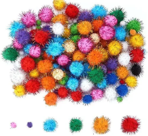 Vista 3 de Bolas de purpurina de colores, bolas peludas de pompón, pompones de Navidad, pompones de bricolaje, suministros de manualidades