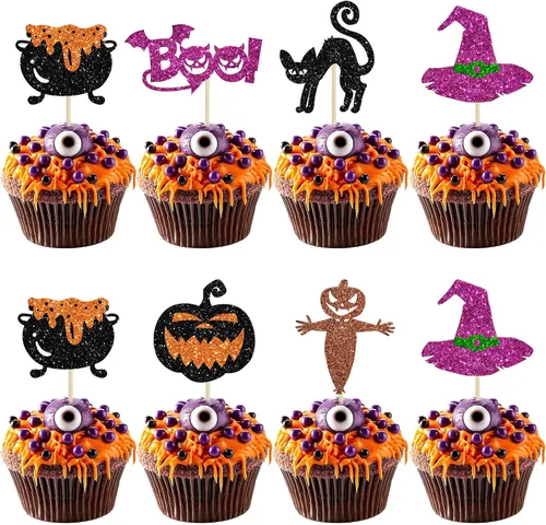 Vista 12 de 24 piezas de decoración de magdalenas Ghost One con purpurina para Halloween, fantasma, para magdalenas, decoración de magdalenas, fantasma, uno