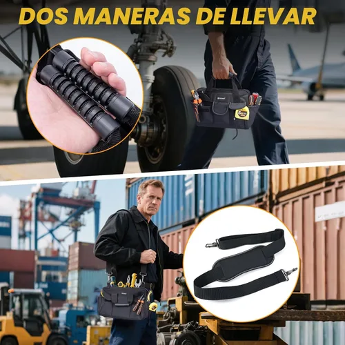 Vista 5 de TICONN Bolsa de herramientas resistente con múltiples bolsillos, organizador de caja de herramientas portátil, bolsa de almacenamiento, con correa