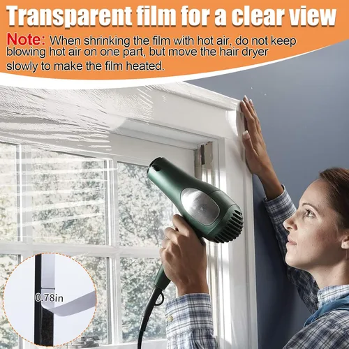 Vista 6 de Kit de aislamiento de ventana de 62×236 pulgadas para invierno - Endurecer plástico para 5 ventanas interiores para invierno, película retráctil