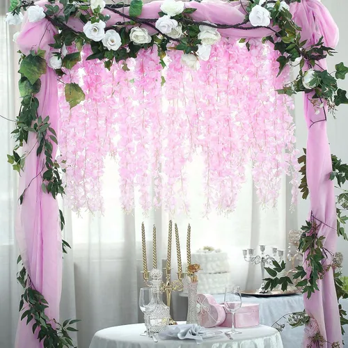 Vista 4 de Paquete de 5 guirnaldas de flores colgantes de glicina rosa, enredaderas de flores artificiales de 3.77 pies, glicinia falsa, guirnalda colgante