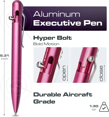 Vista 2 de BASTION® Bolígrafo de Acción de Cerrojo de Lujo, Bolígrafo Profesional Duradero con Punta Fina, Bolígrafo EDC, Bolígrafo Recargable de Tinta