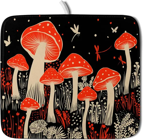 Vista 47 de Tapete de secado de platos de cabaña rústica, tapete escurridor de vida silvestre de oso del bosque, alce, 18 x 24 pulgadas, almohadilla escurridor