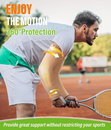 Vista 4 de TOFLY Coderas de compresión para hombres y mujeres (1 par), 20-30 mmHg, soporte de compresión graduado para codo de tenis, tendinitis, linfedema