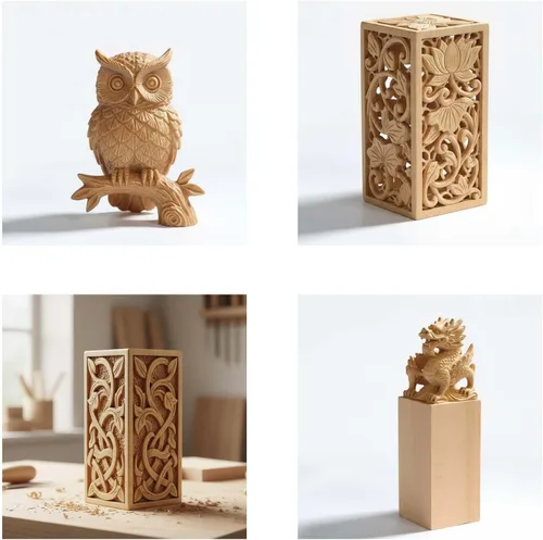 Vista 4 de Paquete de 4 bloques de tallado de tilo, madera de corte sin terminar de 2 x 2 x 4 pulgadas para manualidades, bloques de madera de superficie lisa