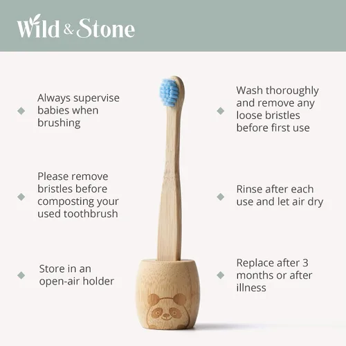 Vista 3 de Wild & Stone Cepillos de dientes orgánicos de bambú para bebé, paquete de 4, cerdas suaves, mango 100% compostable, sin BPA, cepillos de dientes