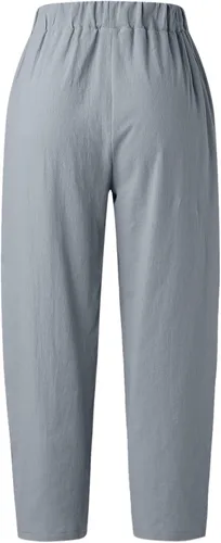 Vista 6 de Clearance - Pantalones harén de lino para mujer, estilo bohemio, de verano, pierna ancha, holgados, pantalones capri para playa, yoga, bolsillos