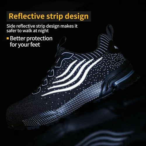 Vista 3 de Zapatos de punta de acero para hombres y mujeres, zapatos de seguridad ligeros, cómodos, con puntera de acero, zapatos de trabajo indestructibles
