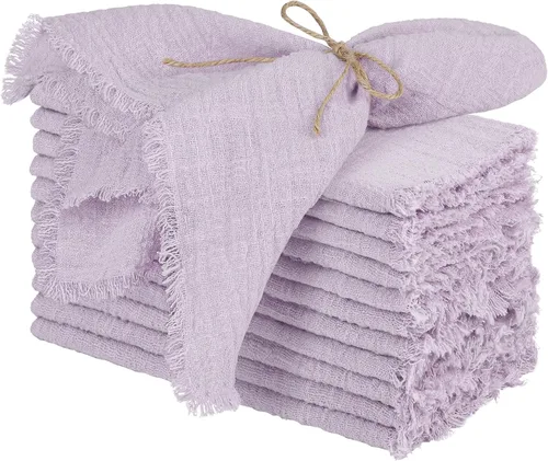 Vista 20 de TURSTIN 12 Piezas de Servilleta de Lino de Algodón Servilleta de Tela Hecha a Mano con Flecos 17 x 17 Pulgadas Servilletas Suave para Cenas Bodas