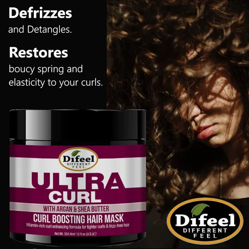Vista 4 de Difeel Ultra Curl con argán y manteca de karité, mascarilla para el cabello que aumenta el rizo, 12 onzas