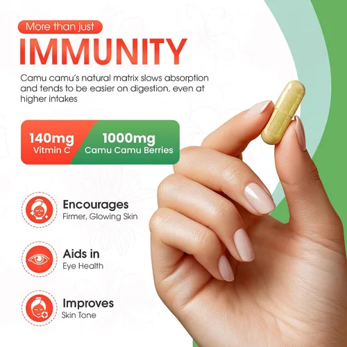 Vista 2 de Cápsulas Mother Nature Organics Camu Berry – Repleto de vitamina C natural y antioxidantes crudos – Refuerzo inmunológico y antienvejecimiento