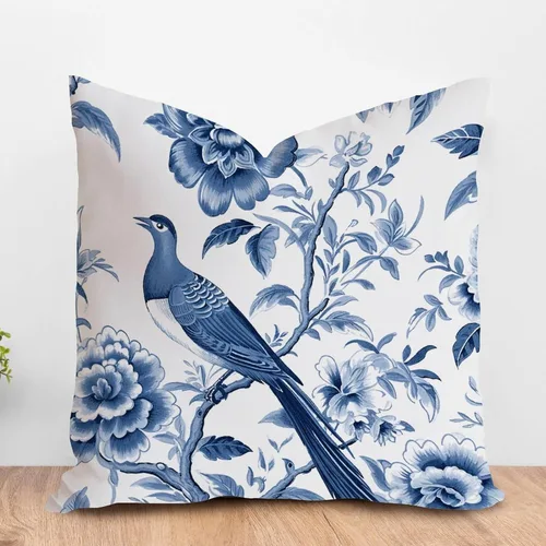 Vista 26 de ArogGeld Funda de cojín azul índigo floral y pájaro azul marino chinoiserie chinoiserie peonía cuadrada almohada tradicional china china europea
