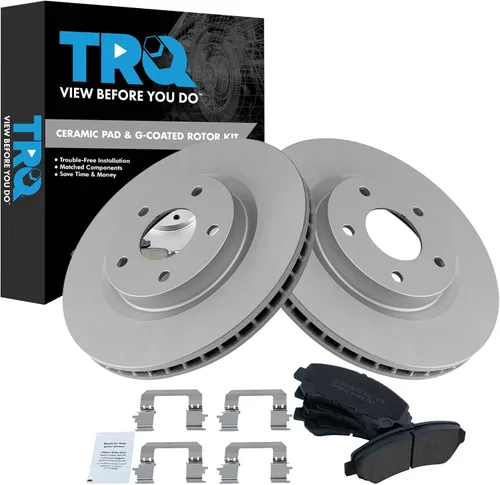 Vista 74 de TRQ Juego de pastillas de freno delantero y rotores con revestimiento de cerámica compatible con Jeep Compass Patriot 2017