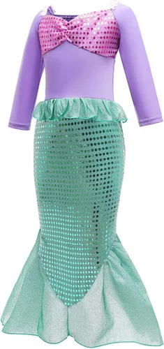 Vista 2 de Little Girls Mermaid Costume Princess Dress Up with Jewelry Halloween Cosplay Accessories