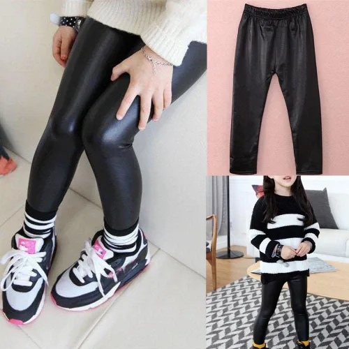 Vista 4 de Pantalones de los niños Leggings Kids Classic Baby Girls PU cuero lápiz pantalones
