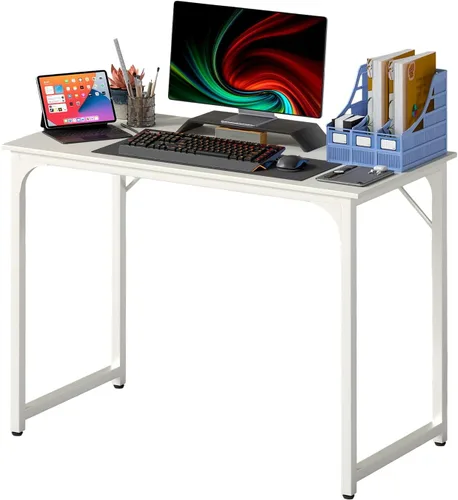 Vista 93 de PayLessHere Escritorio para computadora de 32 pulgadas Negro Escritorio de oficina con marco de metal, pies ajustables Superficie resistente