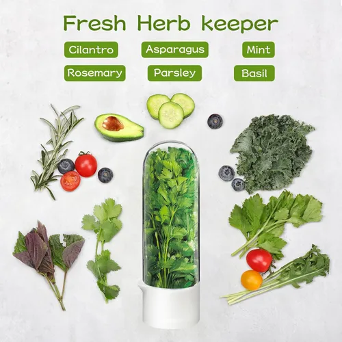 Vista 2 de Conservador de hierbas para refrigerador, protector de hierbas para refrigerador, botella de conservación de verduras para cilantro, menta, perejil