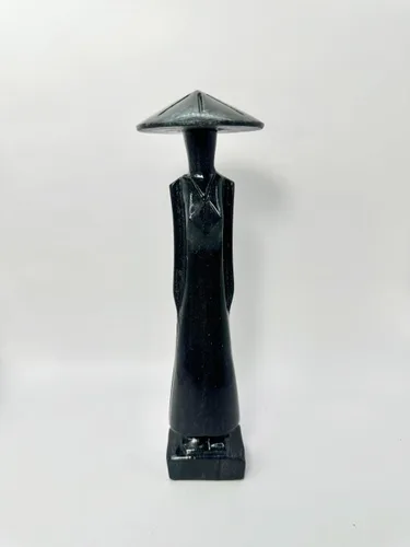Vista 6 de Estatua de mármol negro para mujer vietnamita, estatua de mujer para sala de estar, oficina, escultura para decoración del hogar, 11.8 pulgadas