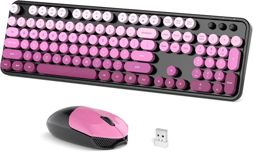 Vista 19 de Dilter Combo de teclado y mouse inalámbricos, teclado retro con teclas redondas, ergonómico de tamaño completo, ideal para PC con Windows, hogar