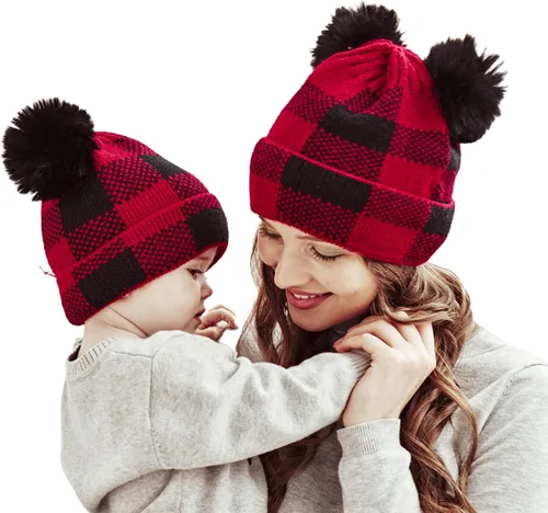 Vista 20 de 2 gorros de punto de Navidad para padres e hijos, gorro de Papá Noel para adultos, bebés, invierno, cálido, gorro de calavera para fiestas