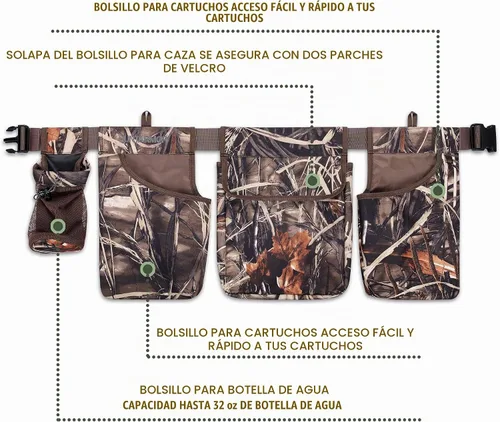Vista 2 de Cinturón de caza paloma: ajustable con bolsa de juego, bolsas de concha, portador de botellas de agua - cinturón de campo y tiro Camuflaje