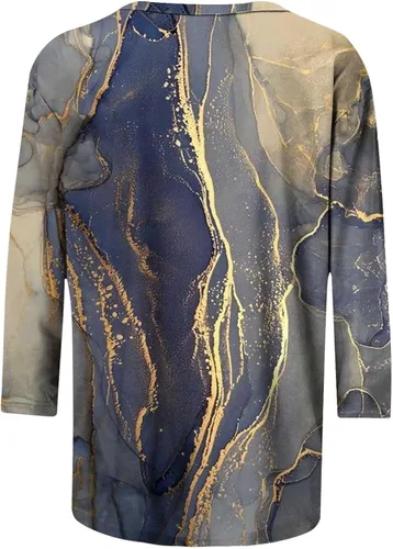 Vista 4 de Lindas camisetas de manga 34 para mujer, estilo casual, para el verano 2023, camisetas básicas de moda, blusa gráfica con estampado de mármol