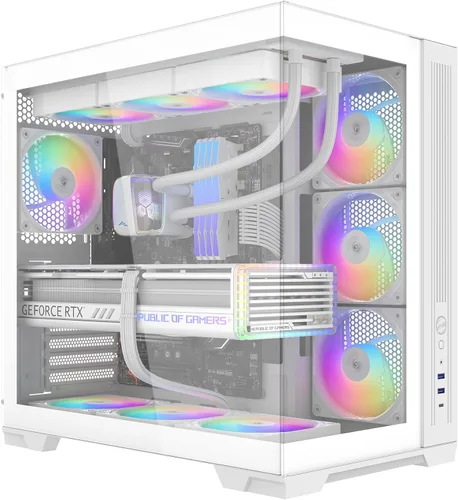 Vista 15 de SAMA V40 Mid Tower ATX Chasis – 6 × 120mm Ventiladores ARGB PWM Pre-Instalados, Paneles de Vidrio Templado Dual, Flujo de Aire Vertical, Diseño