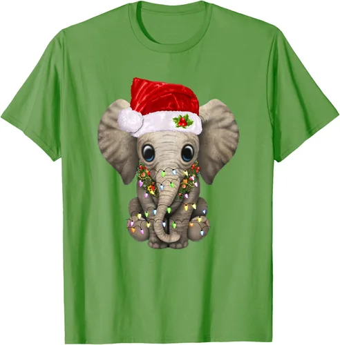 Vista 14 de Lindo elefante de Navidad luz divertido elefante amante de Navidad regalo camiseta Negro