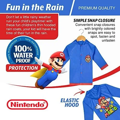 Vista 4 de Nintendo Super Mario - Slicker azul para niños pequeños, talla S 23, M 45 y L 67, Azul Patchwork