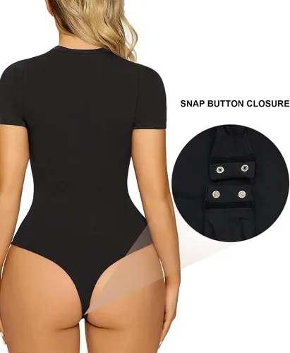 Vista 2 de SHAPERX Body tipo body Hugging para mujer, suave cuello redondo, traje de tanga