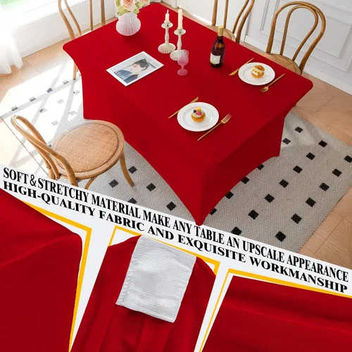 Vista 34 de Famstar Paño de Mesa Negro de 4 Pies de Elastano, Paño de Mesa Ajustado para Mesas Rectangulares, Fundas Elásticas Lavables Sin Arrugas