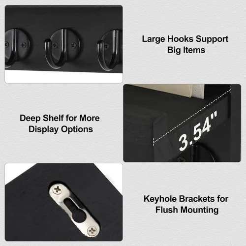 Vista 3 de Lwenki - Soporte de llaves para pared, llavero decorativo y soporte para correo con estante, tiene ganchos grandes para bolsos, abrigos, paraguas