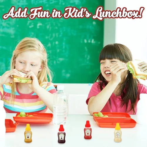 Vista 5 de 8 piezas de botellas mini de ketchup, botellas exprimibles portátiles de condimentos mini, accesorios de lonchera a prueba de fugas de 25ml