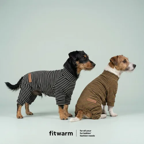Vista 3 de Fitwarm Paquete de 2 pijamas de forro polar a rayas, ropa cálida de invierno para perros pequeños, niños y niñas, mameluco ligero para mascotas