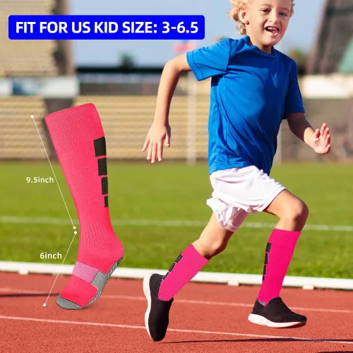 Vista 5 de ZEPOHCK Calcetines deportivos de fútbol para niños, 2 pares de calcetines altos hasta la rodilla para niños y niñas para zapatos de talla 3-6.5