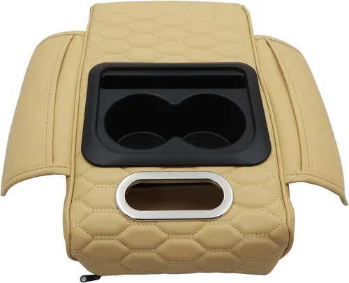 Vista 9 de Priprilod Almohada beige para reposabrazos de consola central de automóvil, espuma viscoelástica con portavasos y soporte para teléfono celular
