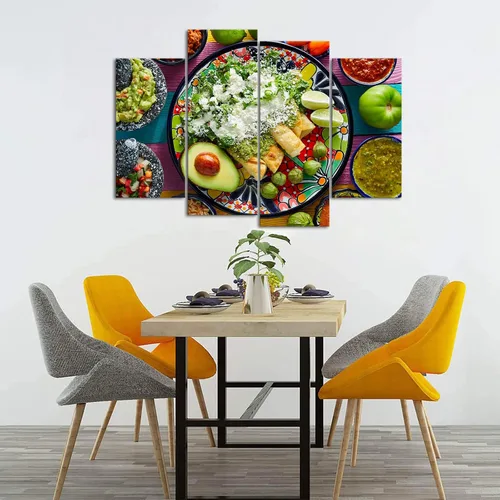 Vista 4 de Nachic Wall Lienzo decorativo para pared de cocina, 4 piezas, colorido, comida mexicana, pintura fotográfica, vida muerta, verduras, frutas, póster