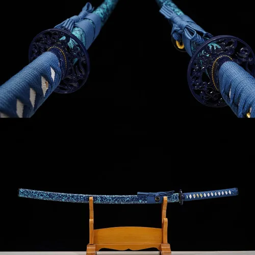 Vista 5 de 1045/1060 acero de alto carbono forjado a mano tradicional, espada katana templada térmicamente, espadas samurai japonesas, espadas completas