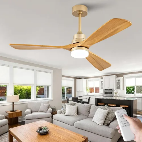 Vista 16 de Ventilador de techo de 42 pulgadas con luz, 3 aspas de madera maciza, control remoto, motor de CC silencioso reversible de 6 velocidades, ventilador