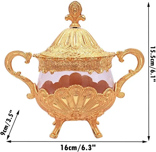 Vista 3 de Hourwof Azucarero con tapa y cuchara para cocina, cafetería, fiesta de boda, recipiente de metal y vidrio para azúcar y azúcar en polvo, contenedor