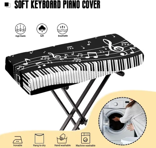 Vista 4 de Cubierta antipolvo para teclado de piano, 61-76/88 teclas, ajustable, para piano eléctrico/digital, funda protectora elástica para teclado con banda