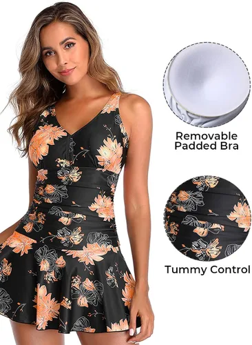 Vista 3 de Summer Mae - Traje de baño para mujer de una pieza con control de abdomen y estampado floral talla extra grande