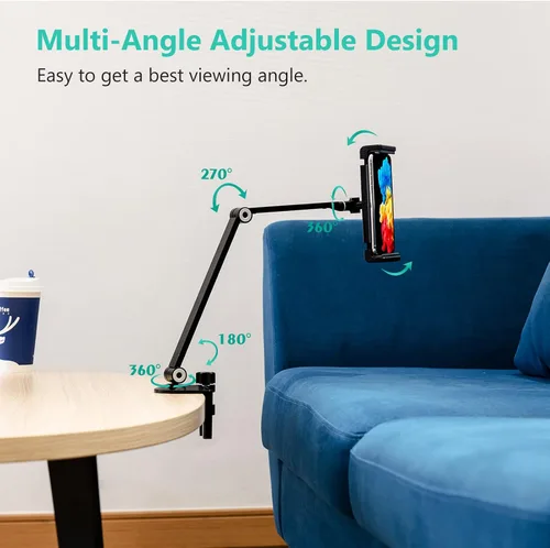 Vista 3 de Soporte de Escritorio para iPad, Abrazadera Ajustable para Tablet, Rotación de 360 Grados, Montura de Brazo de Tablet de Aluminio Resistente